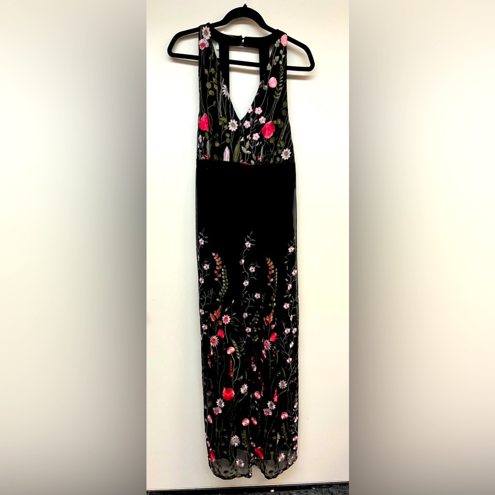 NWT Black Floral Embroidered INC INT'L CONCEPTS "Spring Romance" Maxi Dress